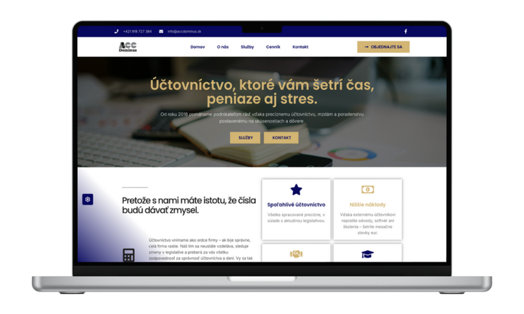Moderný webdizajn pre účtovnú firmu ACC Dominus na notebooku